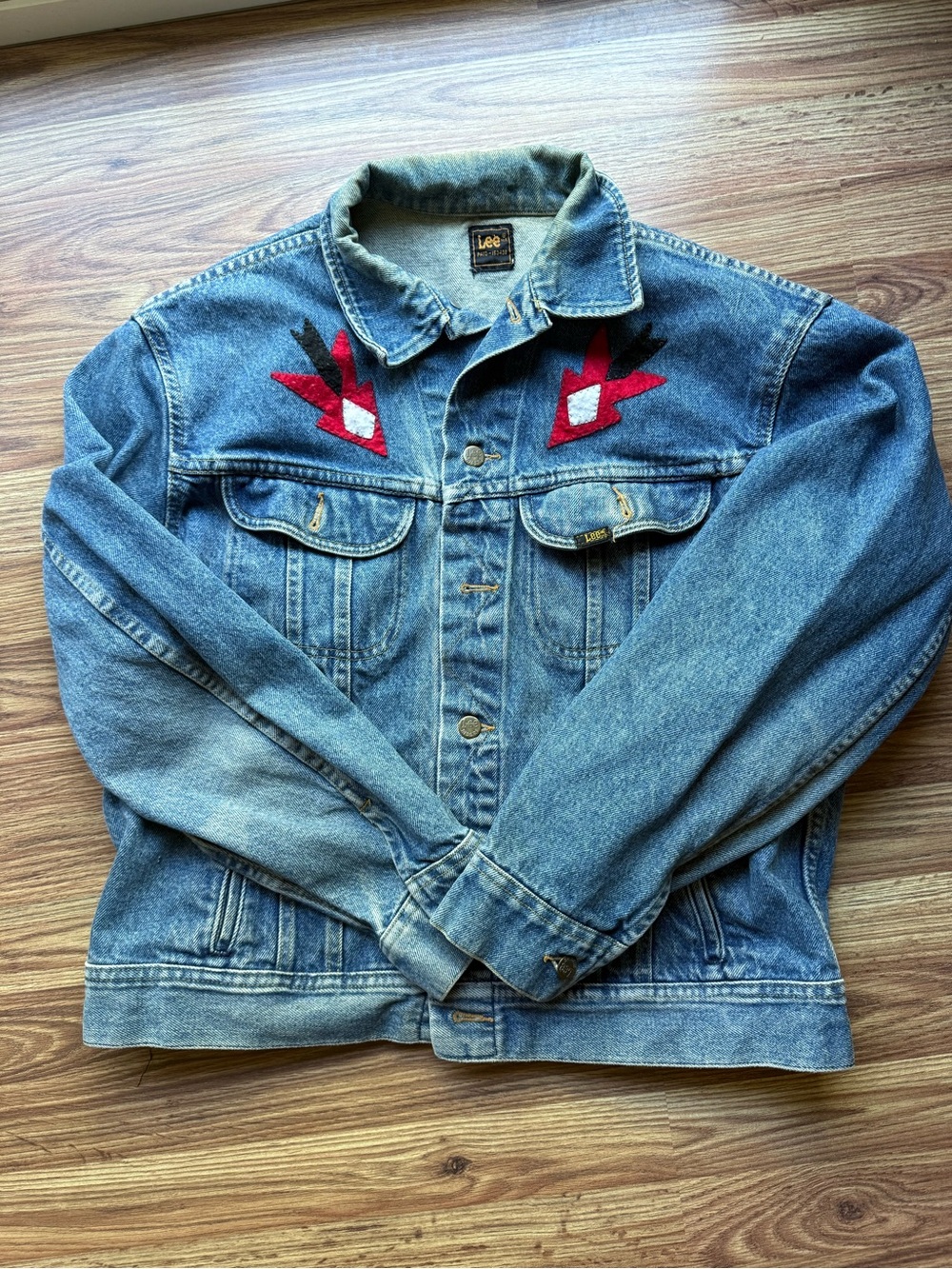 Vintage 1990s Americana Lee Riders Embroidered Blue Denim Jacket 1 of 1 design